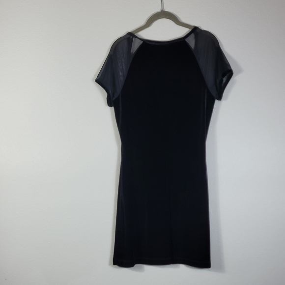 Y2K NoBo Velvet Mini Dress Size L Black Sheer Short Sleeve Whimsigoth Square Nec - Picture 10 of 15